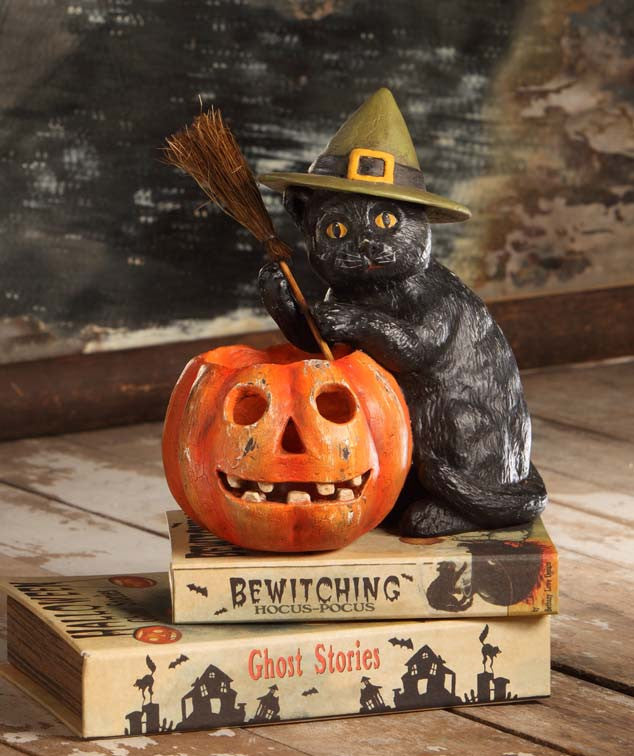 Black Cat With Votive - Vintage Style Halloween by Bethany Lowe