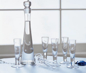 Stars Etched Glass Decanter & Cordials Set