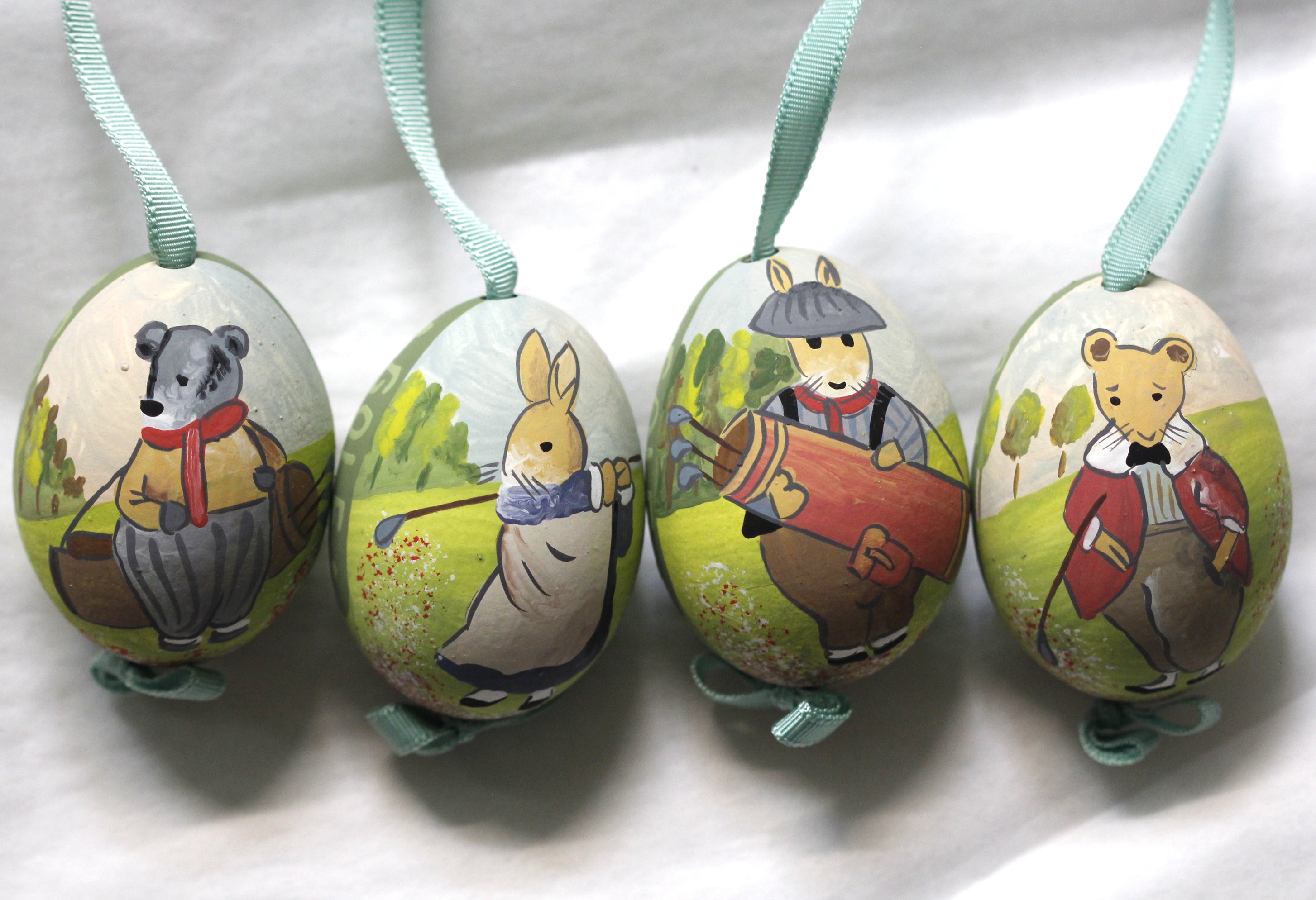 Hand-Painted Garden Golfers Egg Ornaments