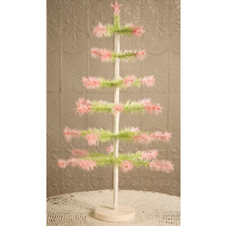 24" Green Feather Tree with Pink Tips