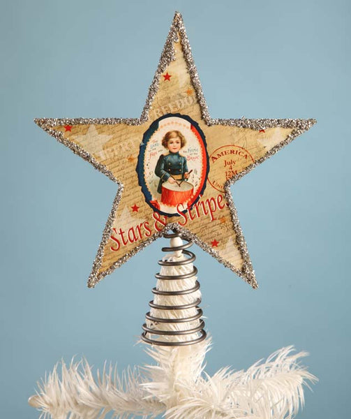 Patriotic Star Feather Tree Topper - TheHolidayBarn.com