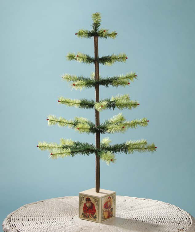 Feather Tree with Victorian Santa Base