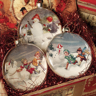 Snowmen Glass Disk Ornaments