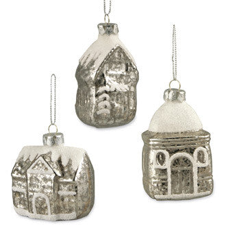 Mini Silver Mercury Glass House Ornaments