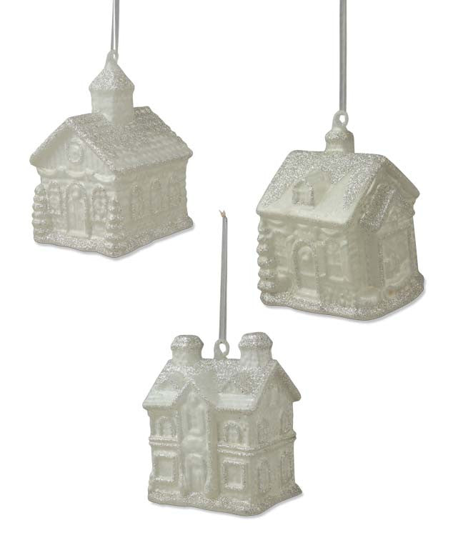  Snowy Cottage Glass Ornaments