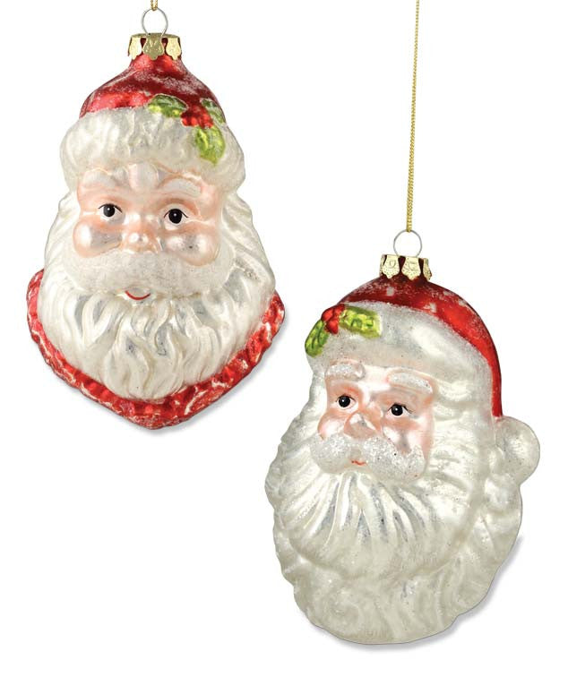 Retro Santa Head Glass Ornaments