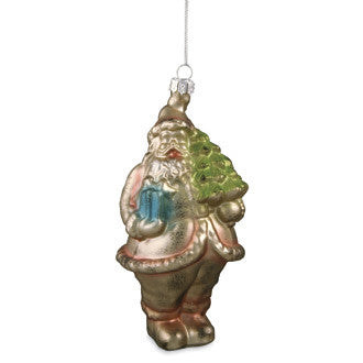 Santa with Package Glass Ornament