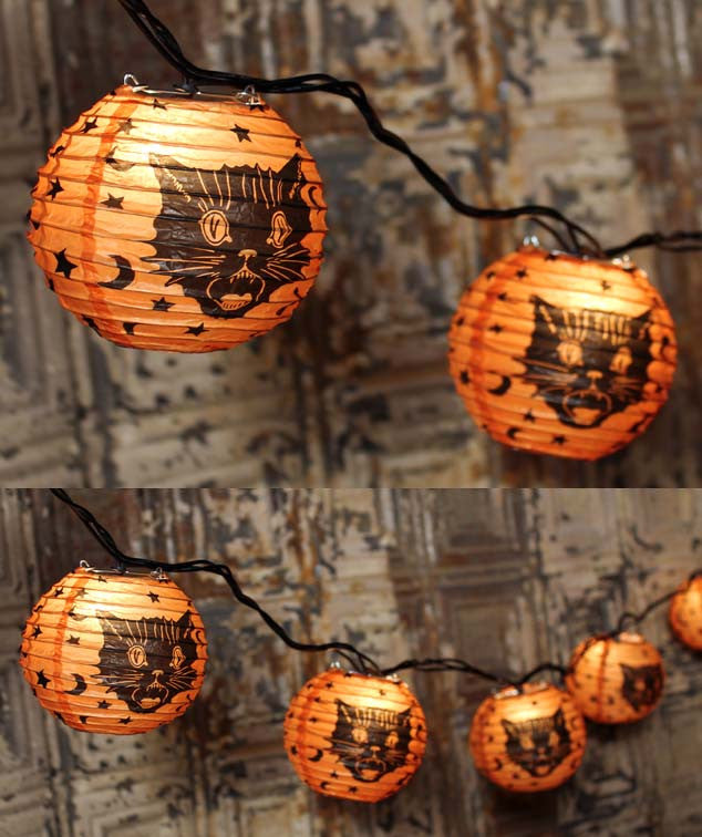 Fraidy Cat Lantern String Lights Halloween Decorations