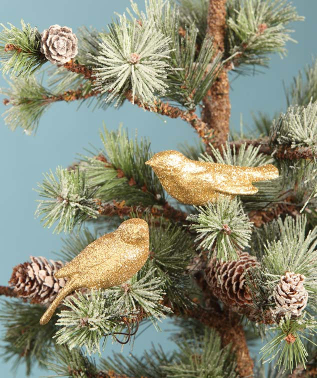  Gold Glitter Bird Wire Ornaments