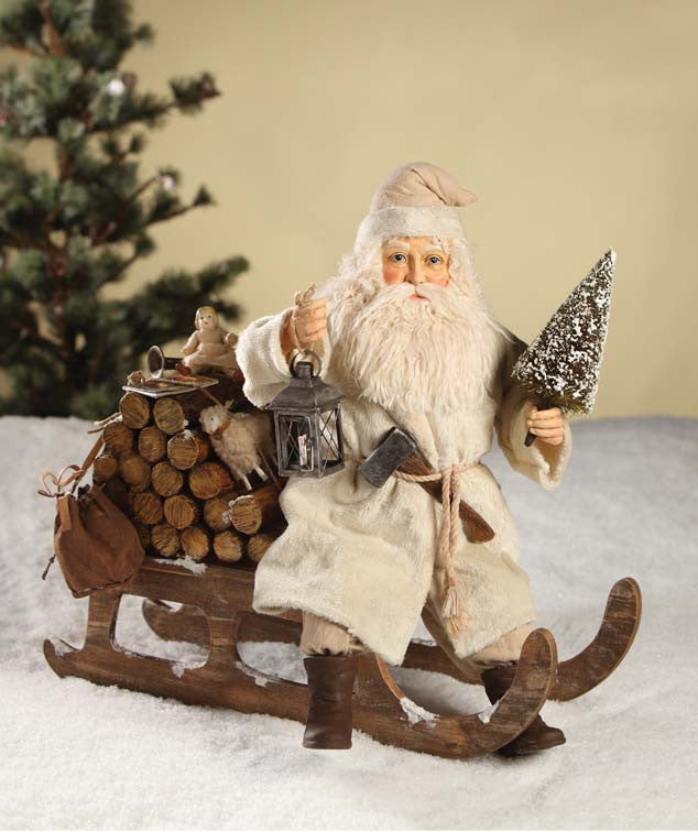 Santa on Log Sled | Bethany Lowe Christmas - TheHolidayBarn.com