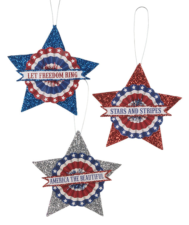 Americana Glitter Star Ornaments