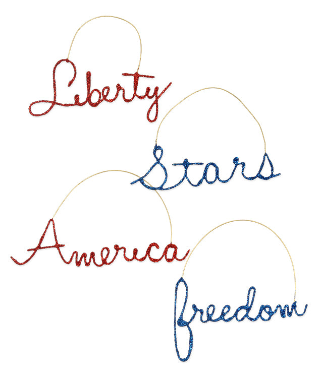 Cursive Americana Word Ornaments; Liberty, Stars, America, Freedom