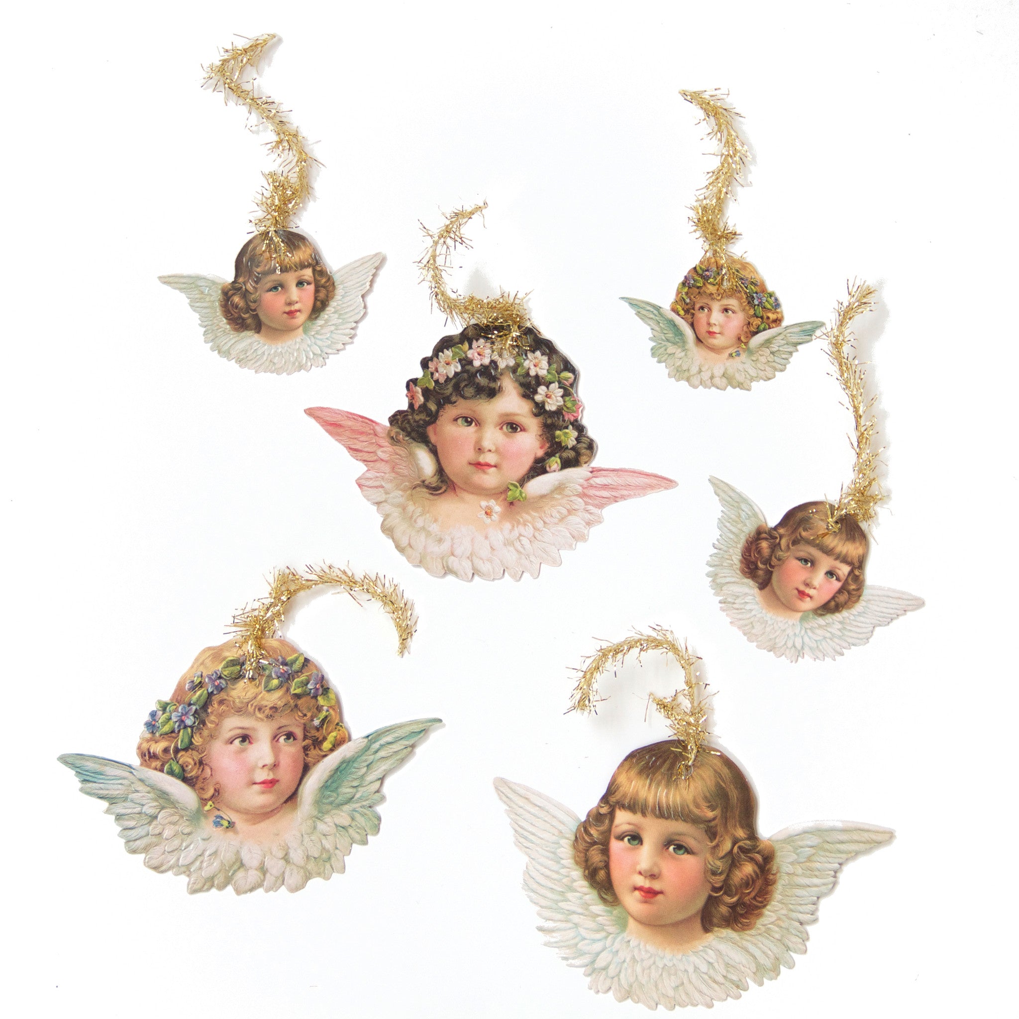 Victorian Angel Scrap Ornaments with tinsel from Germany