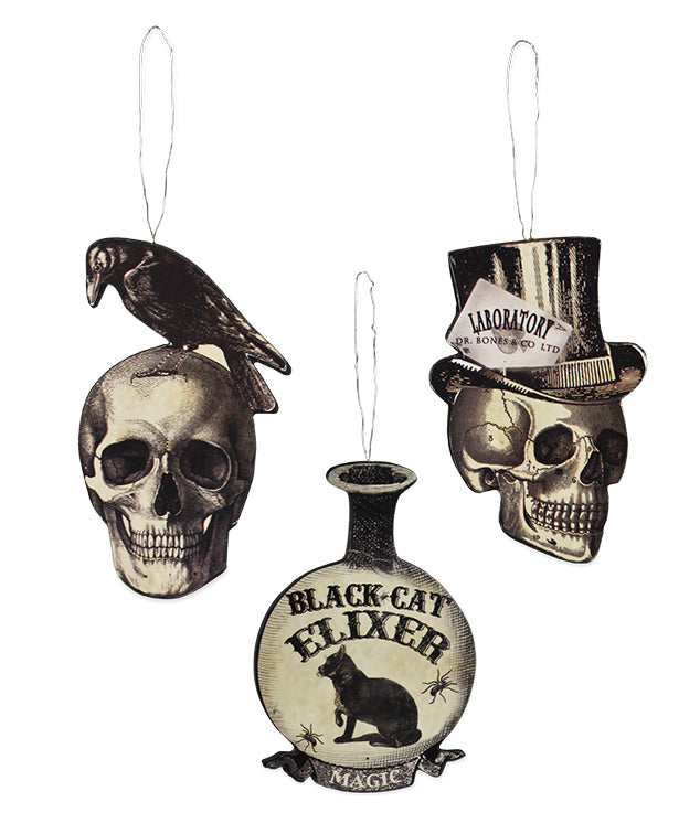 Apothecary Dummy Board Ornaments - Black & White Vintaqge Halloween