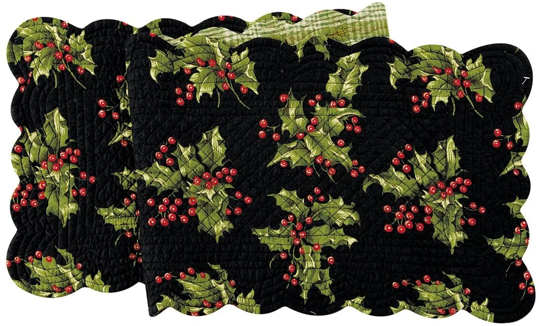April Cornell Quilted Holly Table Runner, Black