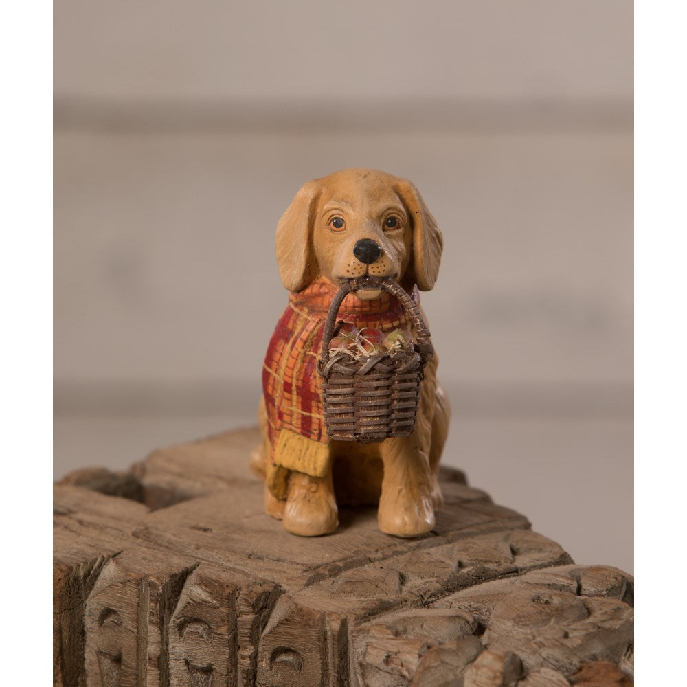 Fall Pup with Scarf & Apple Basket Figurine