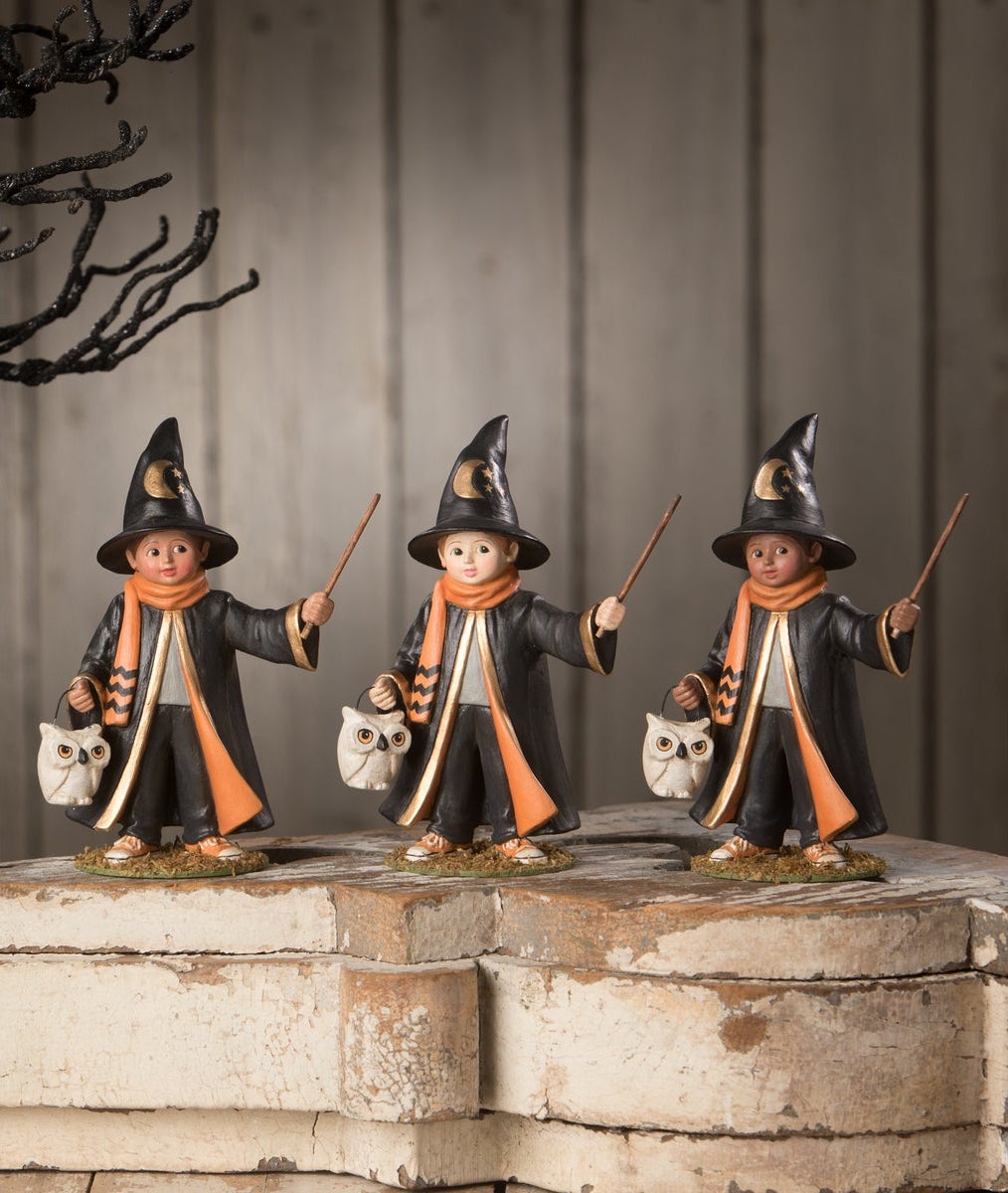 Wizard Figurines with Owl Bucket by Bethany Lowe