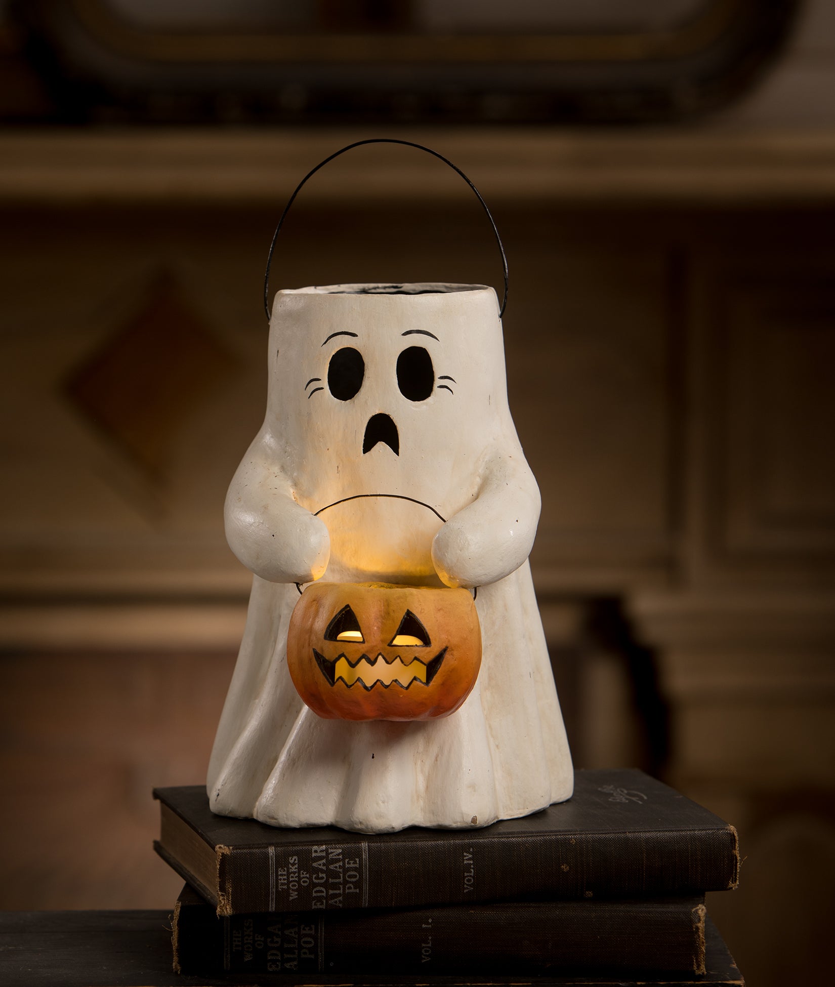 Scaredy Boo Ghost with Pumpkin Bucket by Bethany Lowe