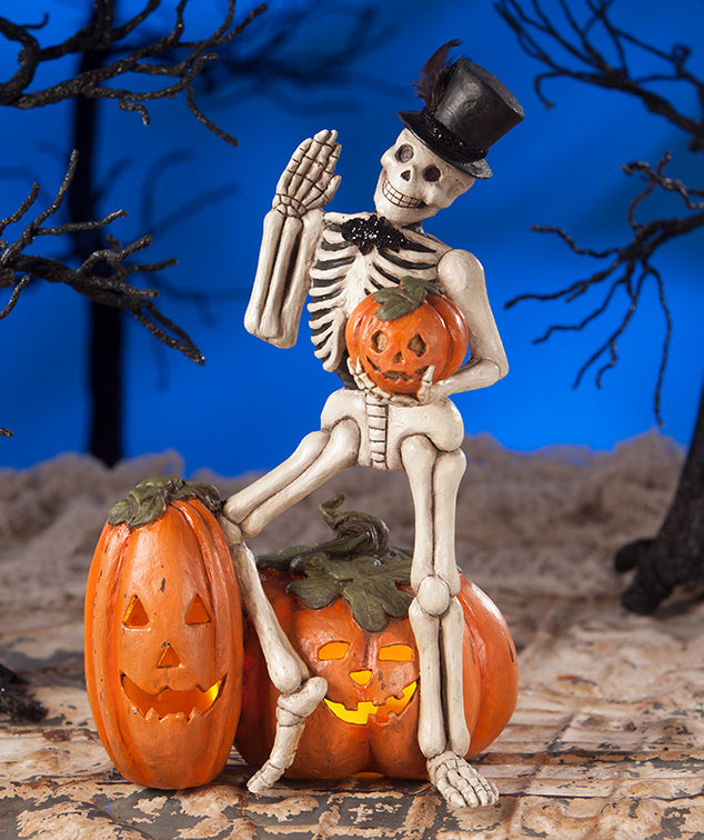 Bethany Lowe Waving Skeleton with Jack-O'-Lanterns