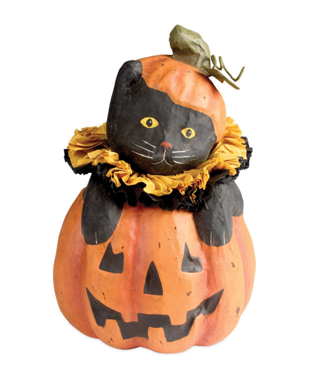 Bethany Lowe Cat in Jack-O-Lantern Paper Mache Halloween Decorations