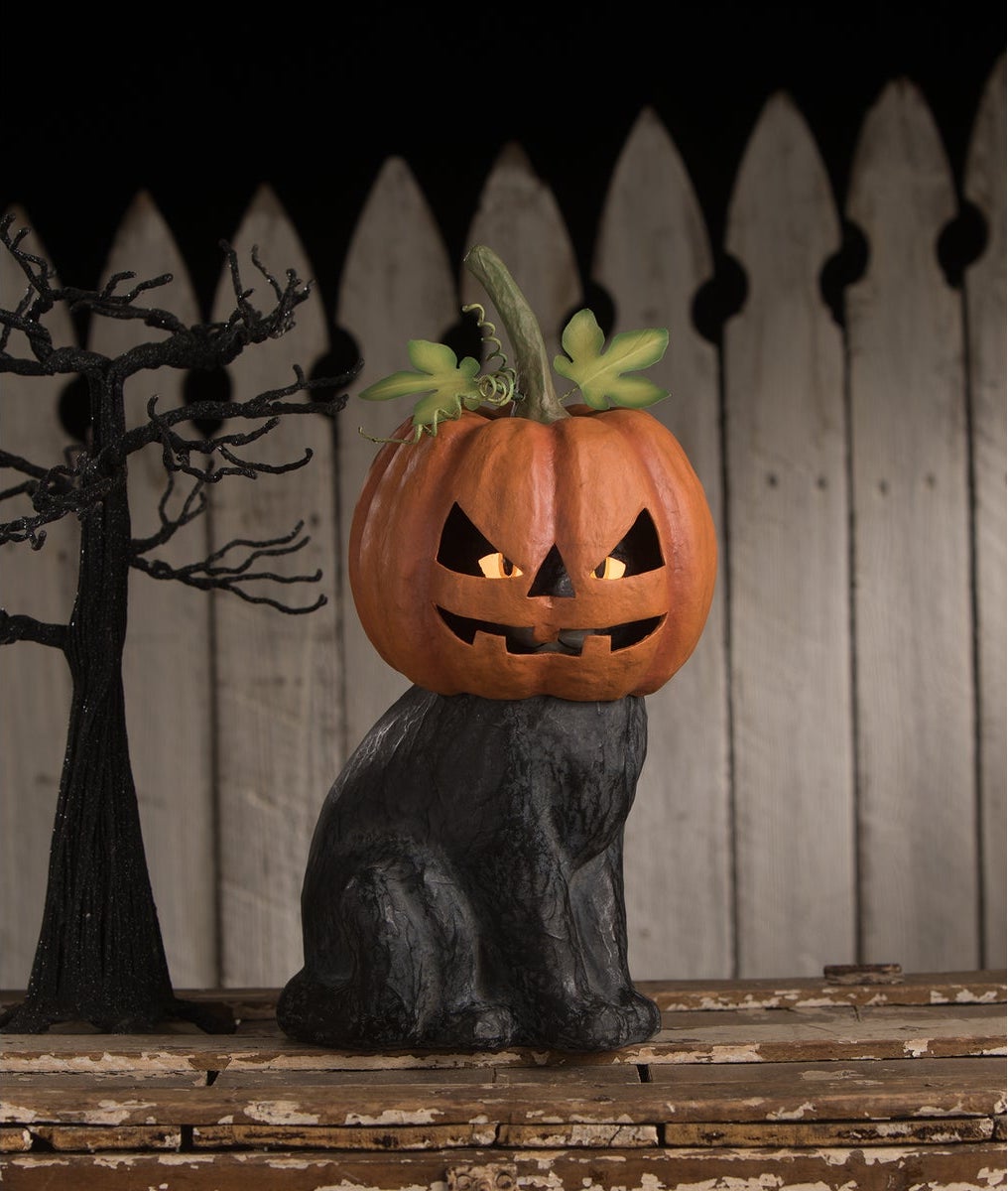 Black Cat Jack O\'Lantern with Pumpkin Head, Paper Mache | Bethany ...