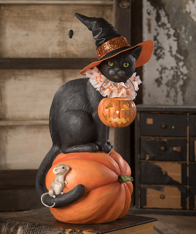 Black Cat Witch on Pumpkin by Bethany Lowe