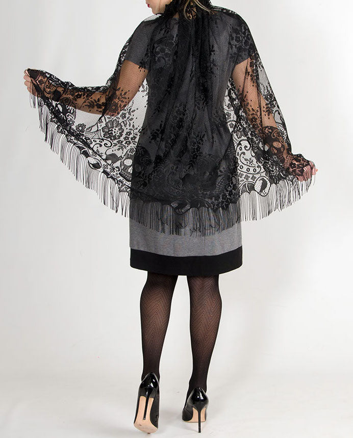 Victorian Black Lace Halloween Cape with Fringe | Costume Accesory - TheHolidayBarn.com Victorian Black Lace Halloween Cape with Fringe | Costume Accesory - TheHolidayBarn.com