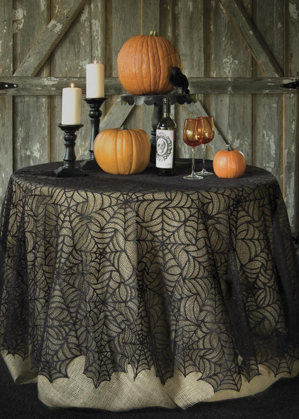 Black Lace Spider Web Halloween Wedding Table Topper