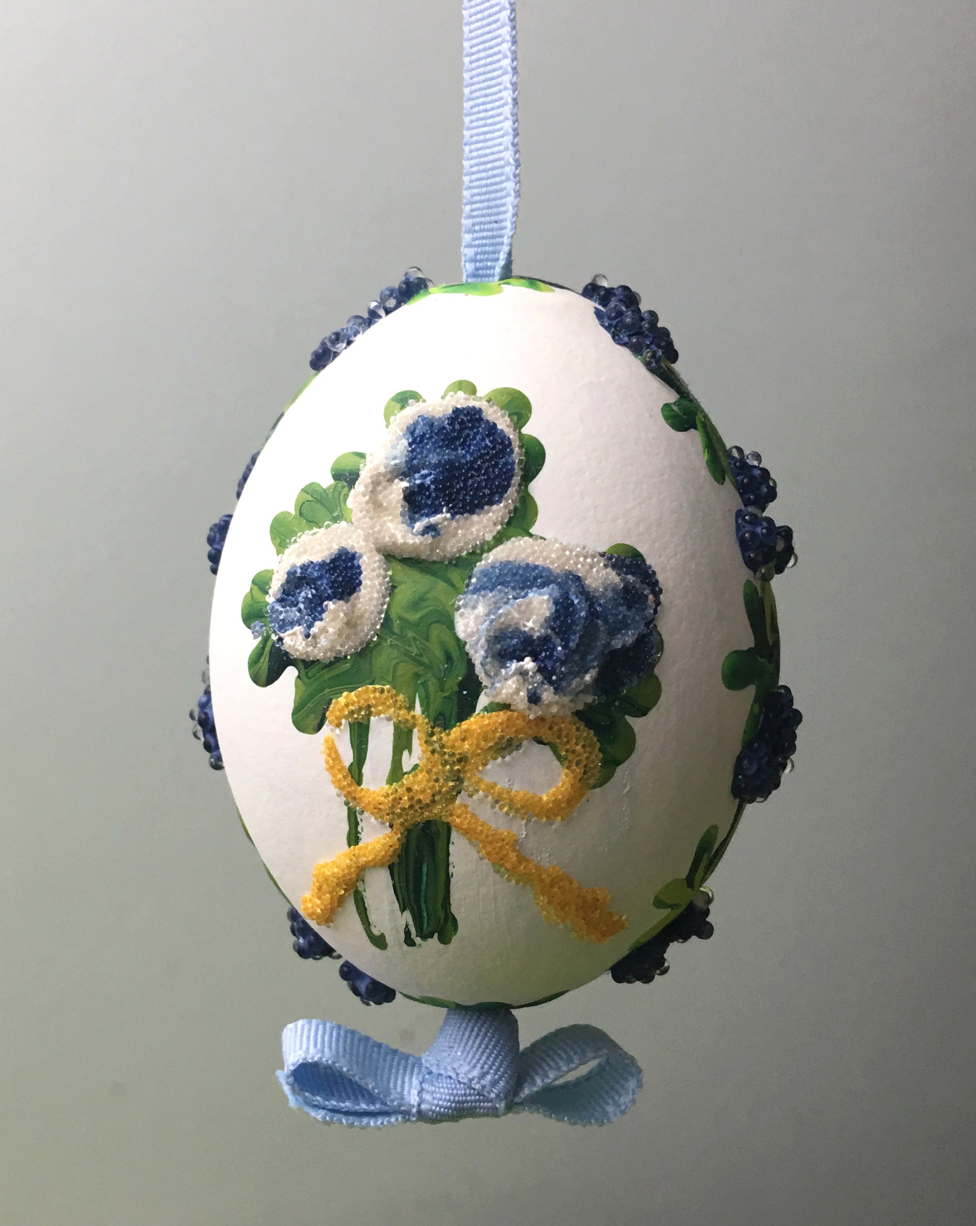 Blue Flower Bouquet Egg Ornament