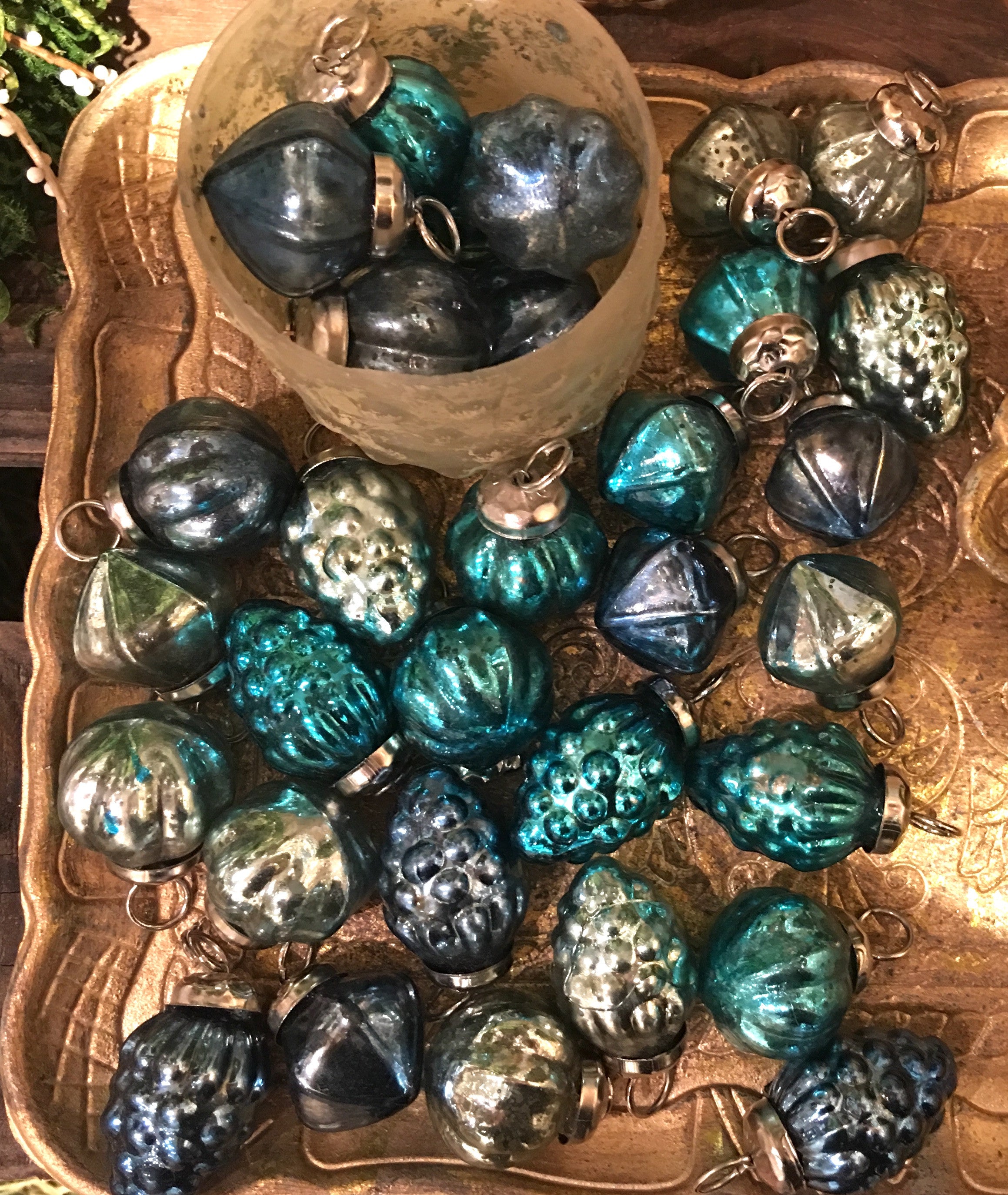 Small Blue Mercury Glass Ornaments