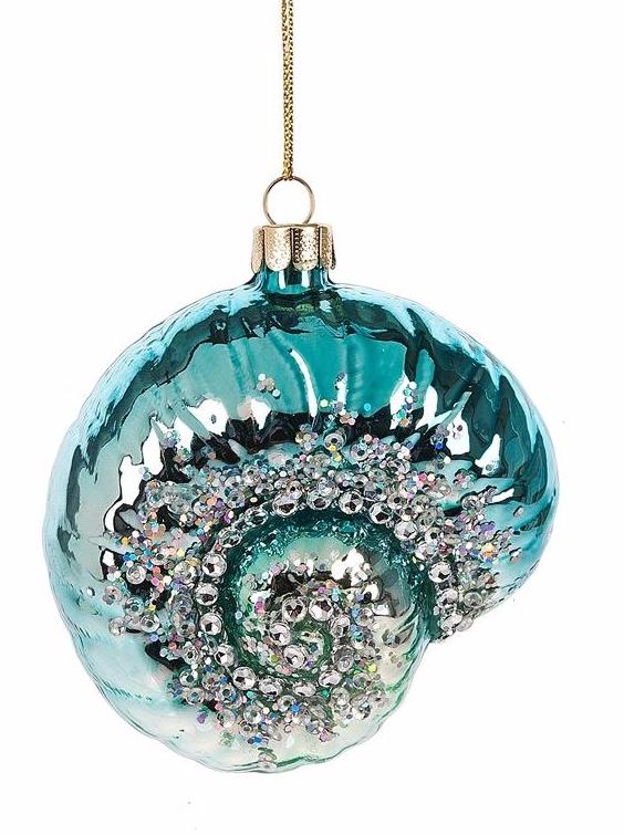 Jeweled Blue Nautilus Shell Ornament