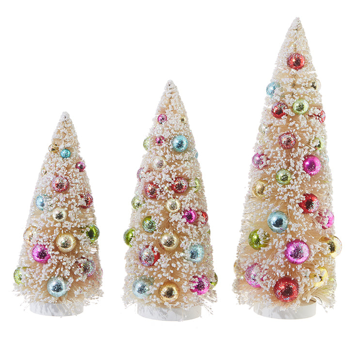Ivory Bottle Brush Trees with Colorful Balls