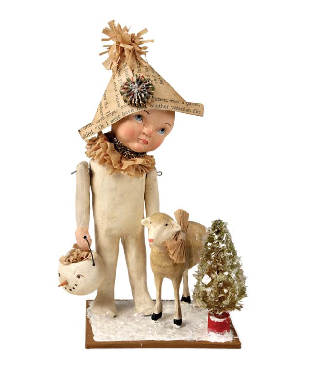 Boy With Lamb in Winter - Vickie Smyers Christmas Figurine
