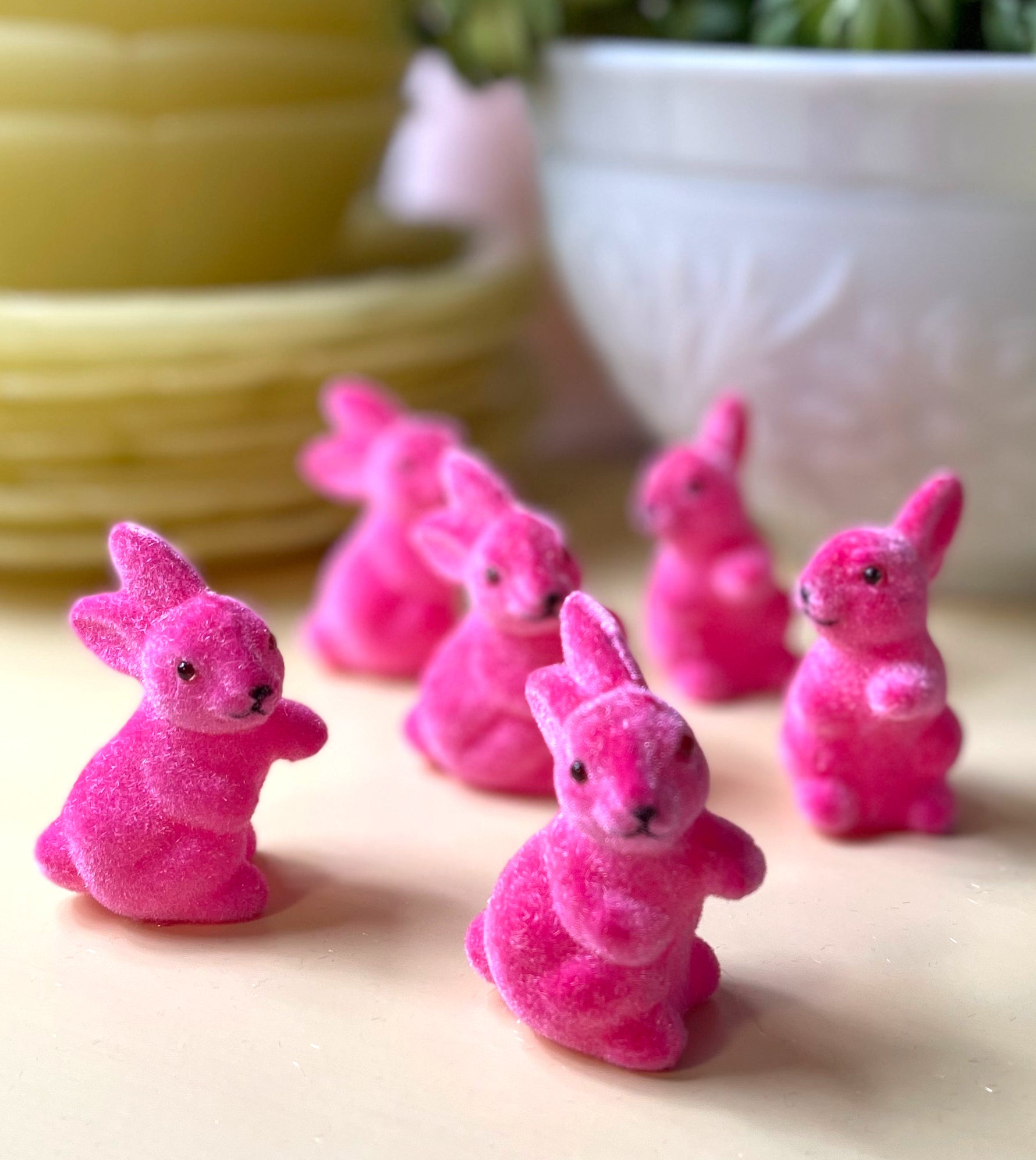 Bright Pink Flocked Bunny Rabbits, Small
