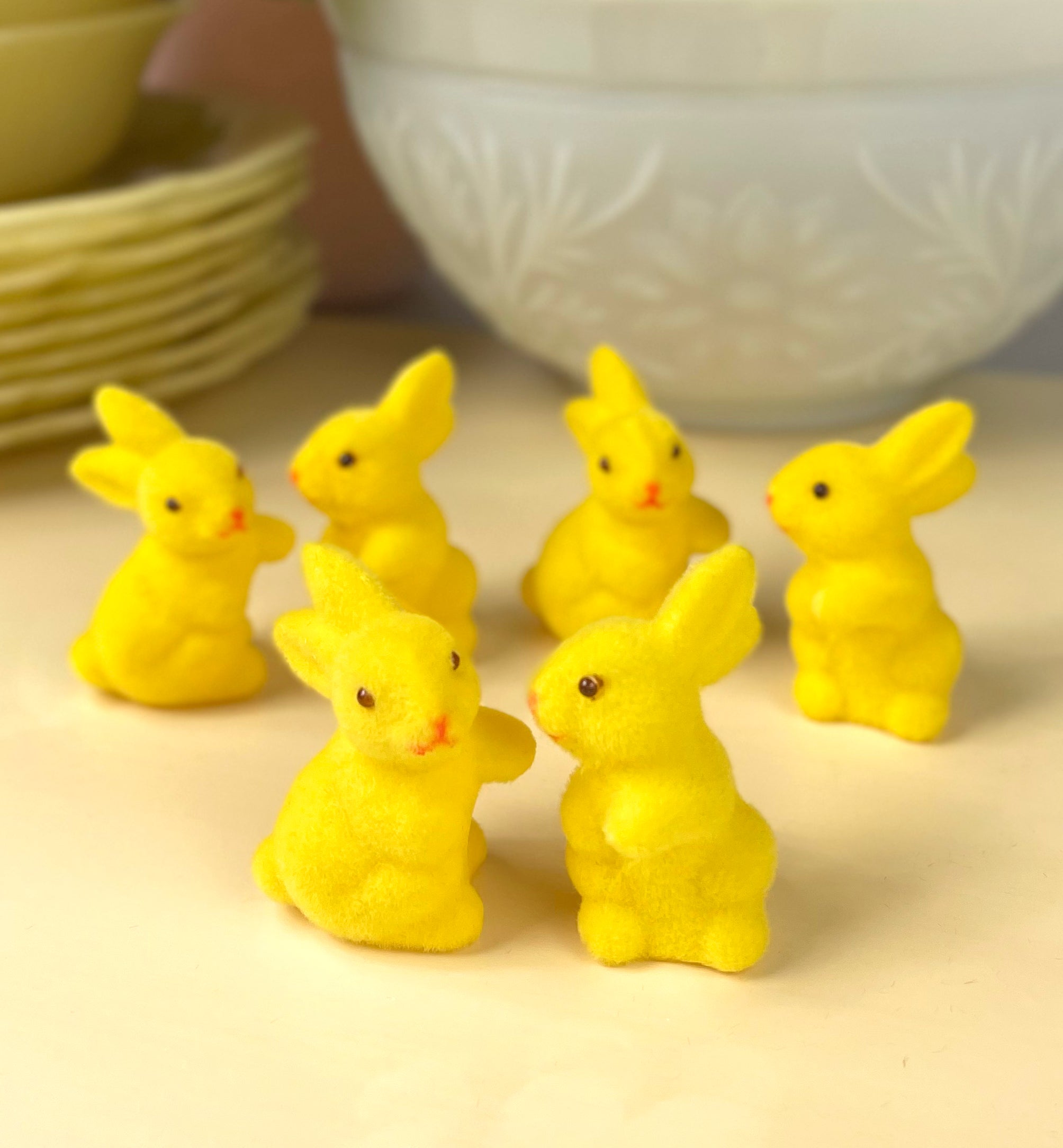 Bright Yellow Flocked Bunny Rabbits, Small