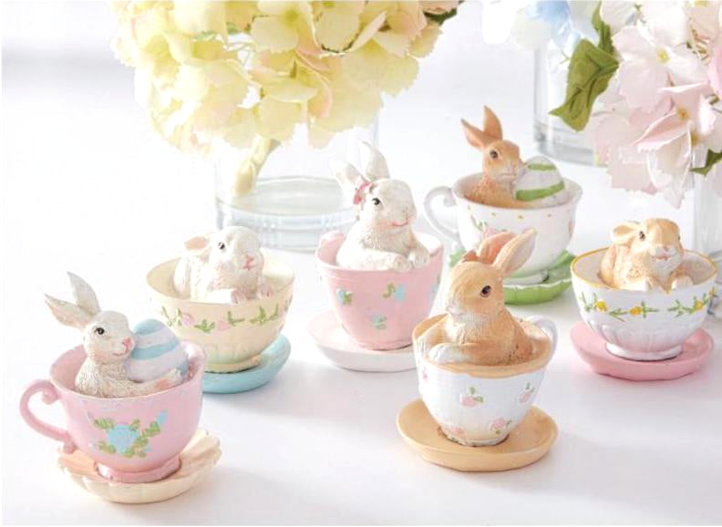 Tea Cup Bunny Rabbit Figurines