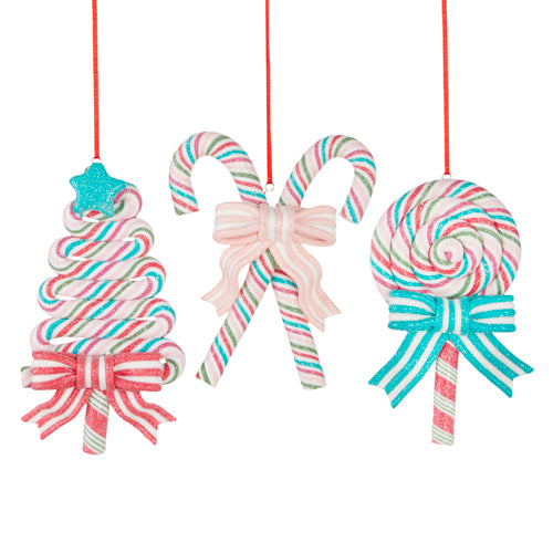 Candy Cane Treats Ornament Set, Pastel