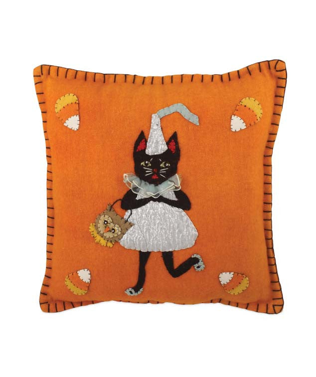 Candy Corn And Kisses Pillow - Wool Applique