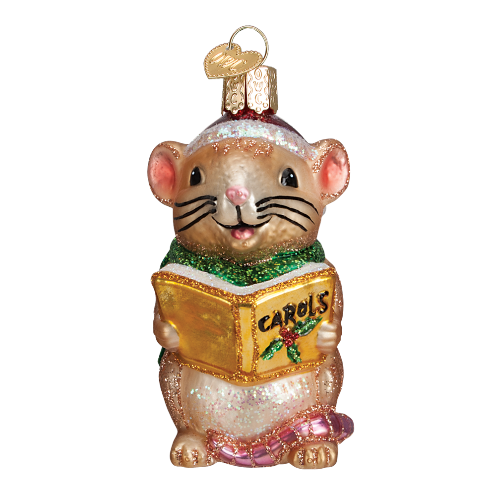 Caroling Mouse Ornament - Tan