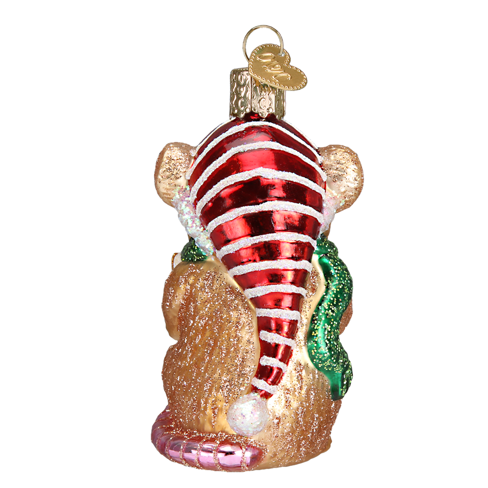 Christmas Mouse with Hat Glass Ornament - Backside