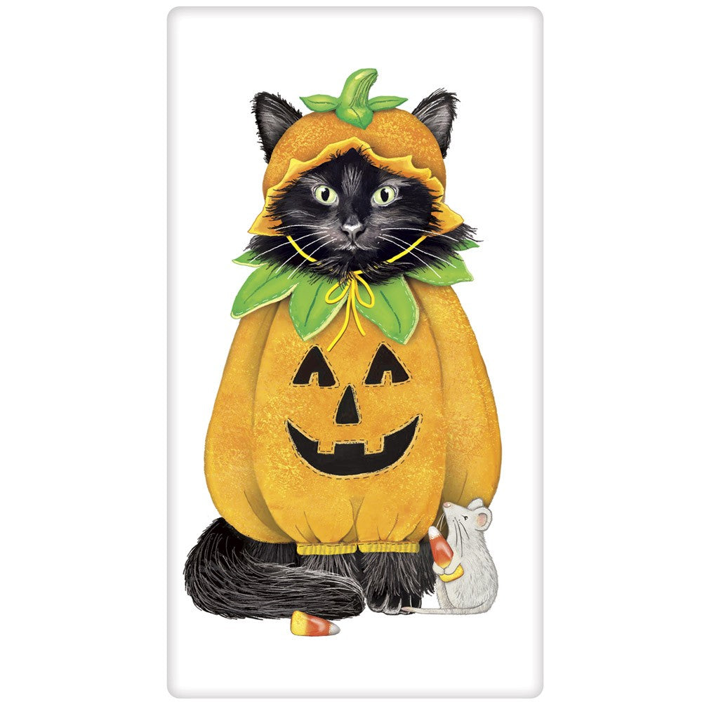 Cat in Halloween Pumpkin Costume Towel