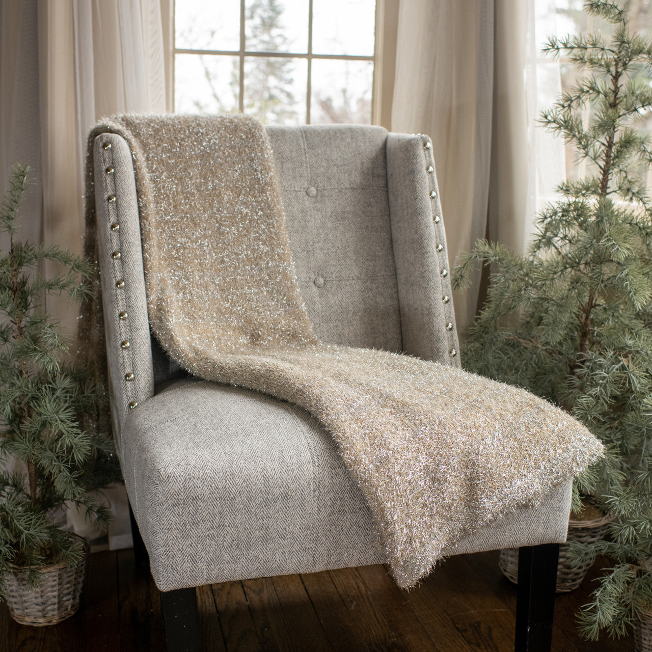 Champagne Tinsel Throw, Sparkling Blanket