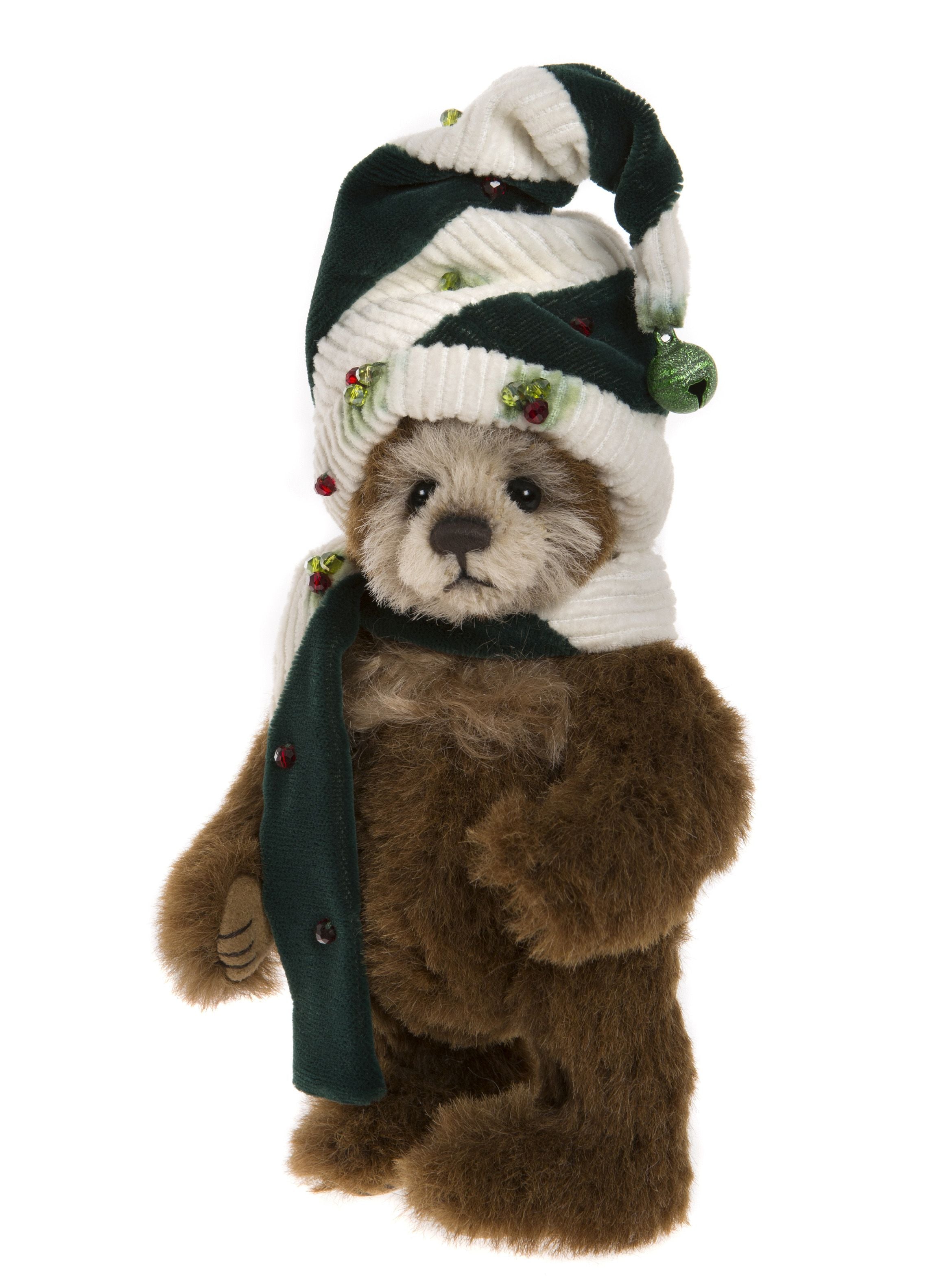 Charlie Bears Nice Teddy Bear with Holiday Hat and Scarf