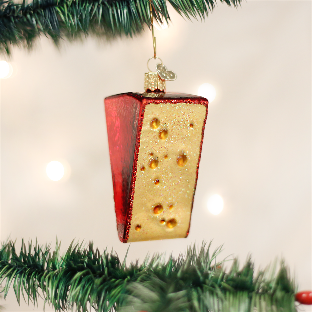 Glass Cheese Wedge Christmas Ornament