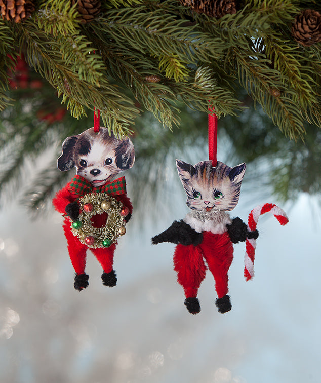 Chenille Cat & Dog Ornaments