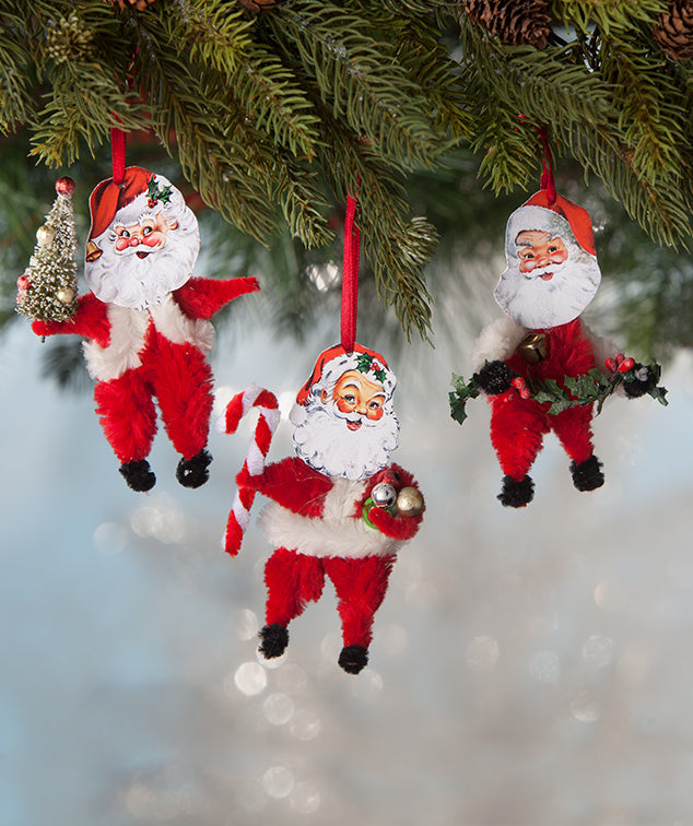 Chenille Santa Ornaments, Vintage Christmas
