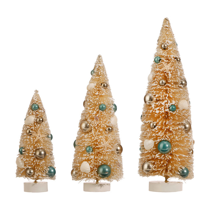 Coastal Christmas Bottle Brush Trees with Shells & Starfish