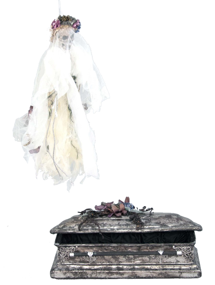 Coffin Box with Skeleton Bride Ornament