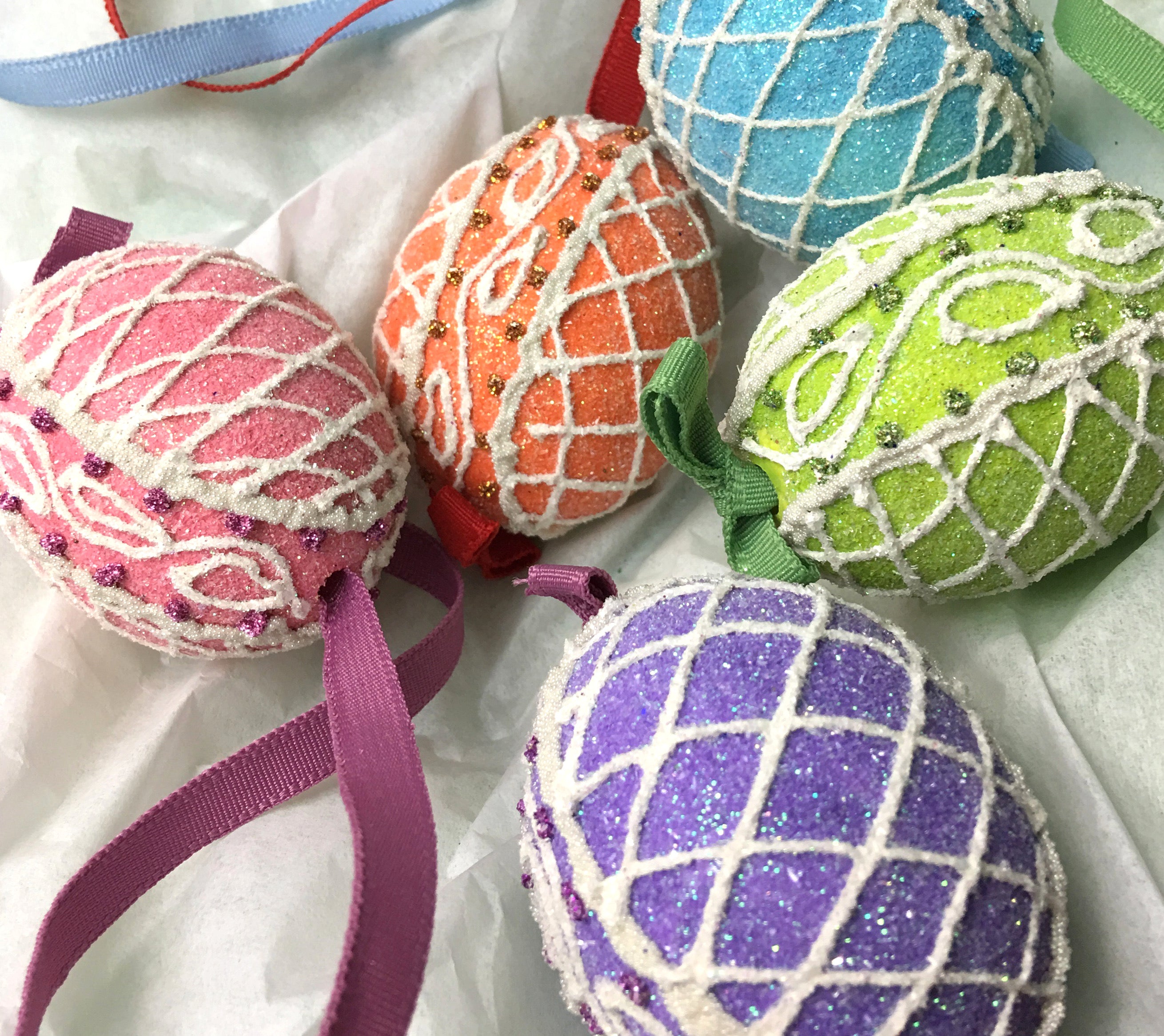 Easter Egg Ornaments decorated like Sugar Eggs
