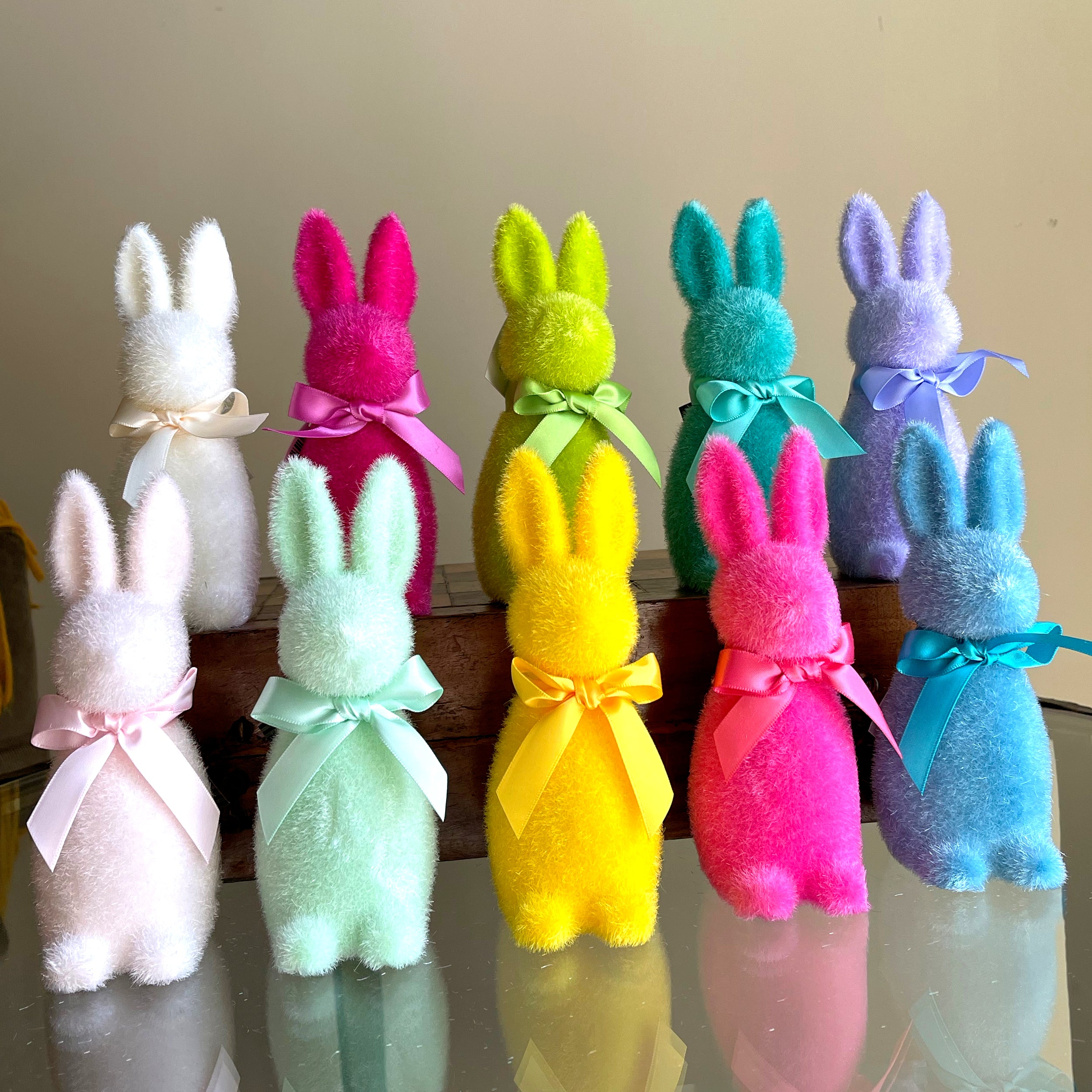 Pop of Color Flocked Bunny Rabbits, 6"